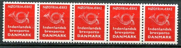 Danmark Nødfrimærke Postfrisk 5-stribe