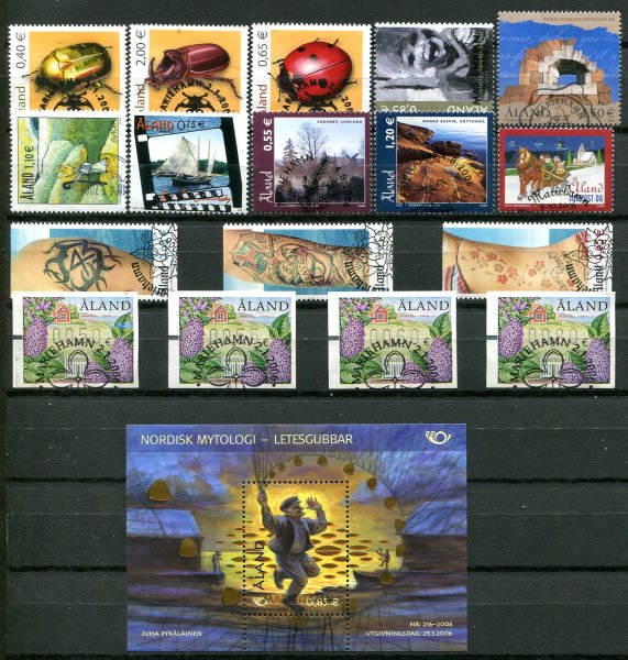 Åland 2006 komplet stemplet u/miniark/selvklæbende, med frankeringsmærker
